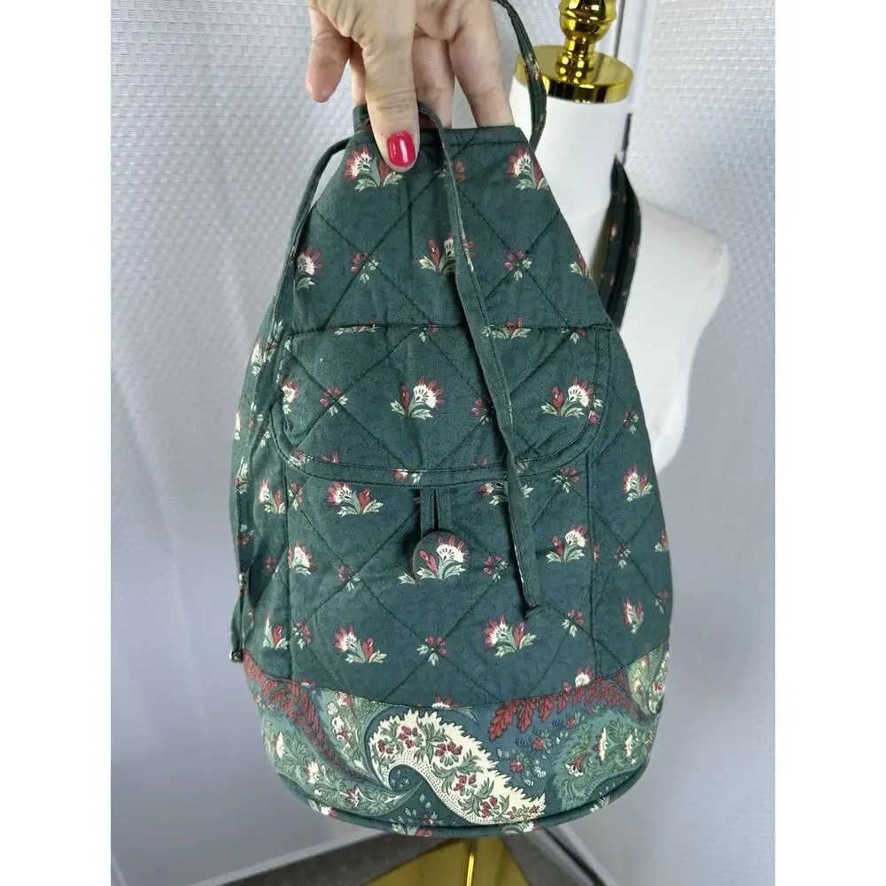 PIERRE DEUX French Country Green Floral Quilted Back Pack Sling Bag Vintage